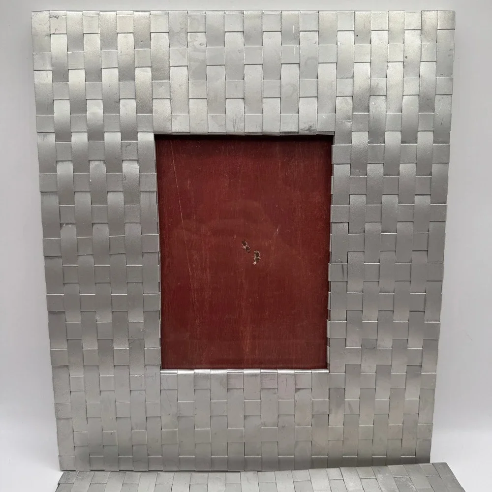 Vintage Large Woven Metal Picture Frame Set 2‎ 5x7 Silver Basketweave Industrial